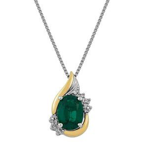 Emerald & Diamond Birthstone Pendant Necklace 18"
